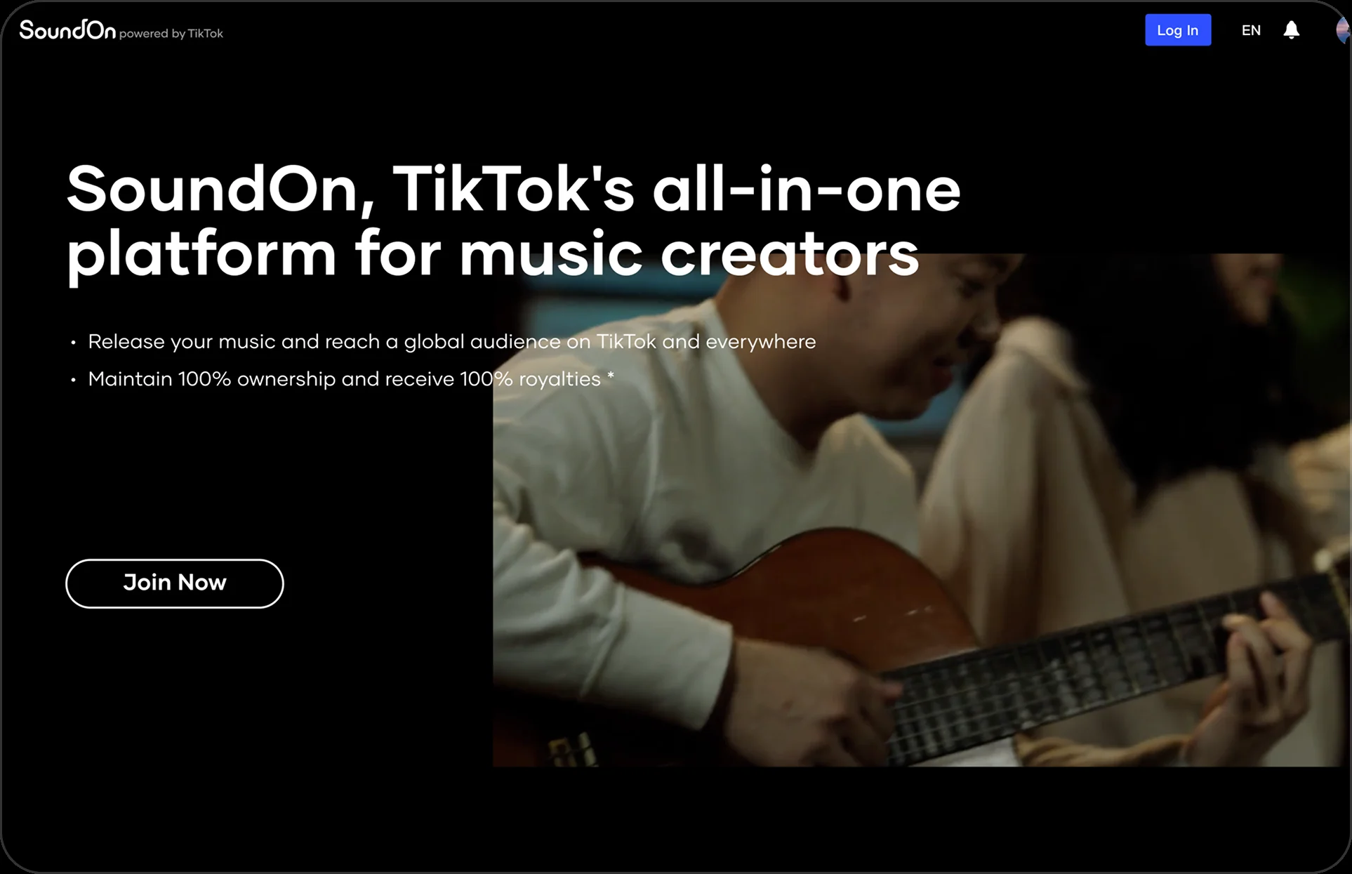 SoundOn official website — before redesign